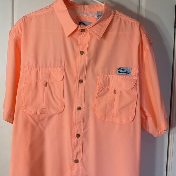 Branson Bay Men's Short Sleeve Button Up Fishing Shirt Orange Vented Size L - Picture 2 of 7
